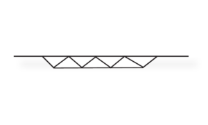 A simple black line drawing of a bridge with a flat top and a triangular truss structure underneath, reminiscent of those found in industrial Blast Booths, set against a plain white background.